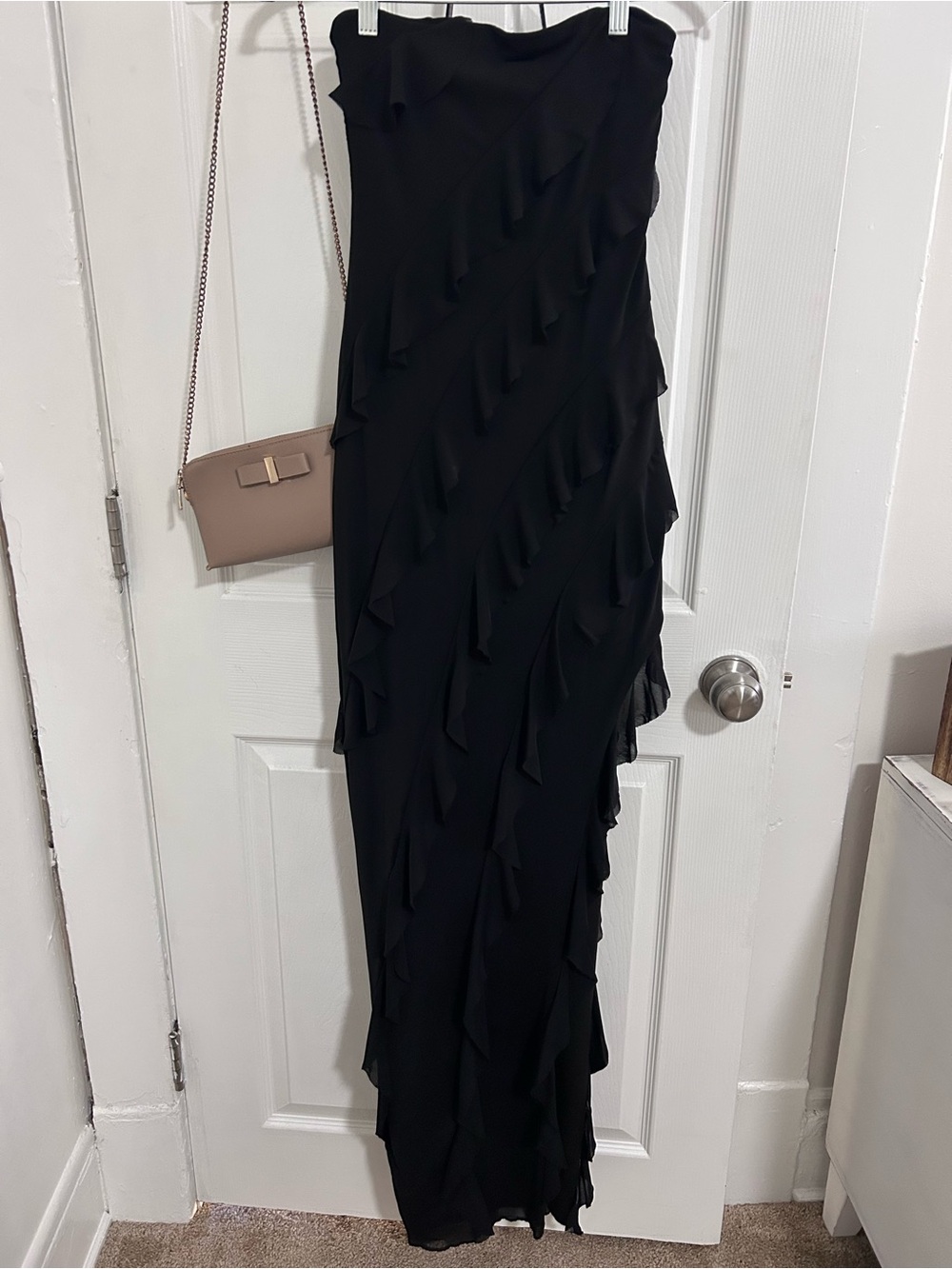 The Vintage Shop Black Strapless Ruffle Gown